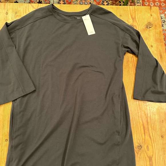 NWT Eileen Fisher Graphite Cotton Stretch Jersey Round Neck K/L Dress - Picture 7 of 8